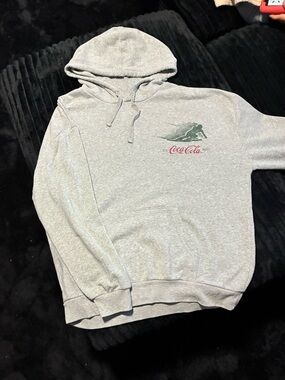 Coca Cola Light Gray Hoodie with Red & Green Logo - Men's Pullover